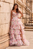 Picture of: Floral Ruffle Tiered Gown with Slit and Spaghetti Straps in Multi, Style: 33740, Main Picture