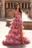 Picture of: Strapless Tiered Floral Ruffle Gown with High Slit in Multi, Style: 33842, Main Picture