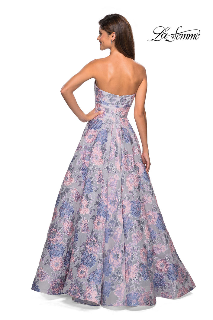 Picture of: Long Empire Waist FLoral Strapless Ball Gown in Multi, Style: 27507, Back Picture