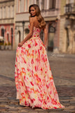 Picture of: Strapless Floral Print Chiffon A-Line Gown with High Slit in Multi, Style: 33404, Back Picture