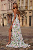Picture of: Floral Print A-Line Chiffon Gown with High Slit in Multi, Style: 33450, Back Picture