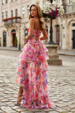 Picture of: Strapless Tiered Ruffle Gown with Floral Print in Multi, Style: 33555, Back Picture