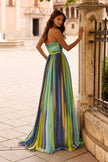Picture of: Strapless Print Chiffon A-Line Gown in Multi, Style: 33690, Back Picture