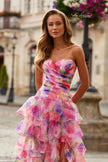 Picture of: Strapless Tiered Ruffle Gown with Floral Print in Multi, Style: 33555, Detail Picture 1