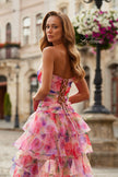Picture of: Strapless Tiered Ruffle Gown with Floral Print in Multi, Style: 33555, Detail Picture 2