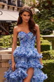 Picture of: Strapless Layered Ruffle Gown with High Slit in Multi, Style: 33855, Detail Picture 2