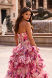 Picture of: Strapless Tiered Floral Ruffle Gown with High Slit in Multi, Style: 33842, Detail Picture 4