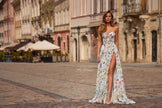 Picture of: Floral Print A-Line Chiffon Gown with High Slit in Multi, Style: 33450, Detail Picture 5, Landscape