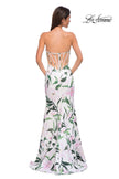 Picture of: Floral Print Stretch Jersey Dress with Sheer Corset Back in Multi , Style 32752, Detail Picture 6