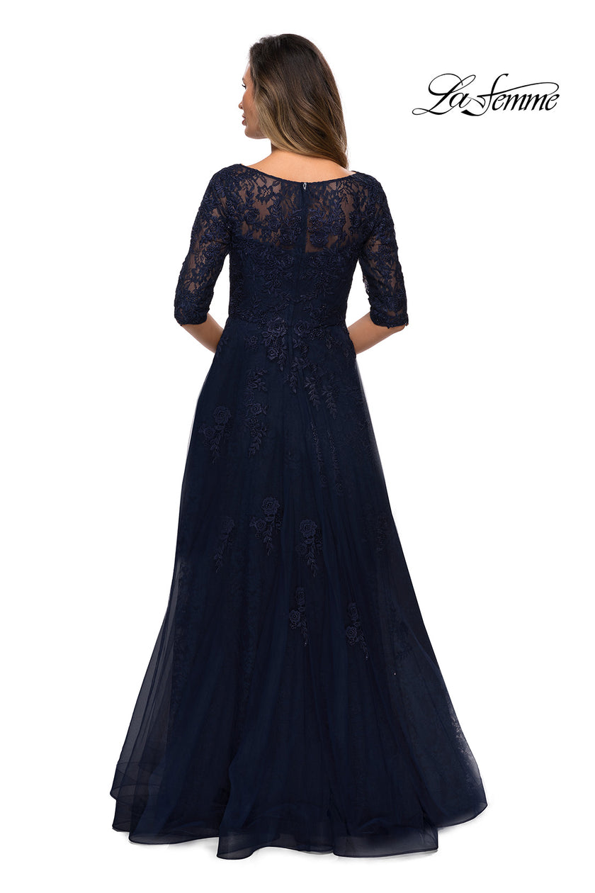 Picture of: Lace and Tulle A-line Gown with Three Quarter Sleeves, Style: 28036, Detail Picture 9