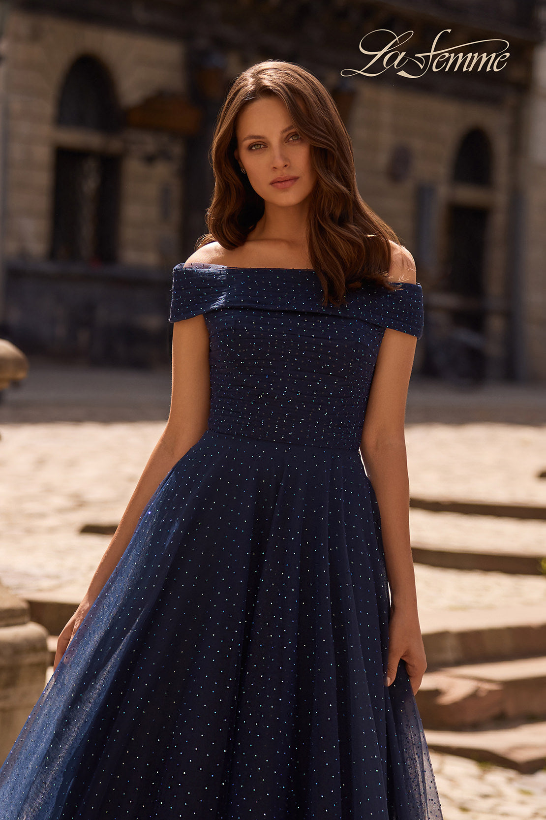 Picture of: Tulle Off the Shoudler A-line Dress with Rhinestones, Style: 28051, Detail Picture 1