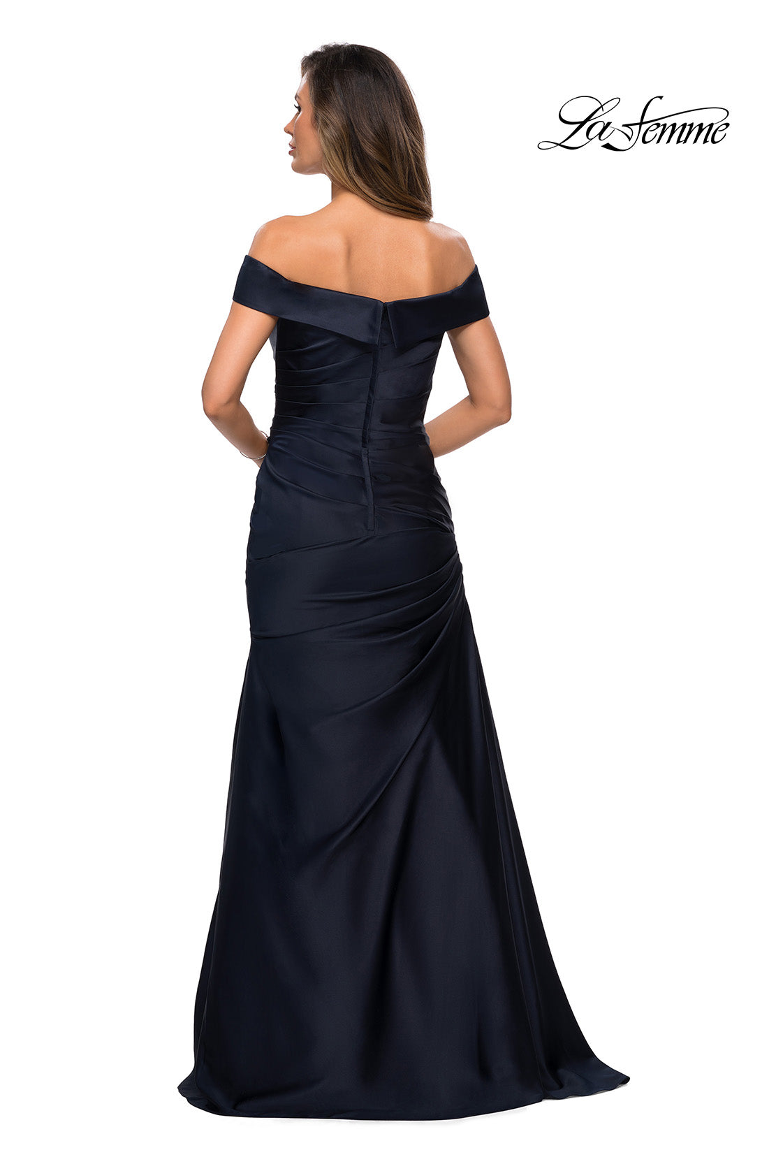 Picture of: Off the Shoulder Satin Evening Dress with Pleating, Style: 28103, Detail Picture 3