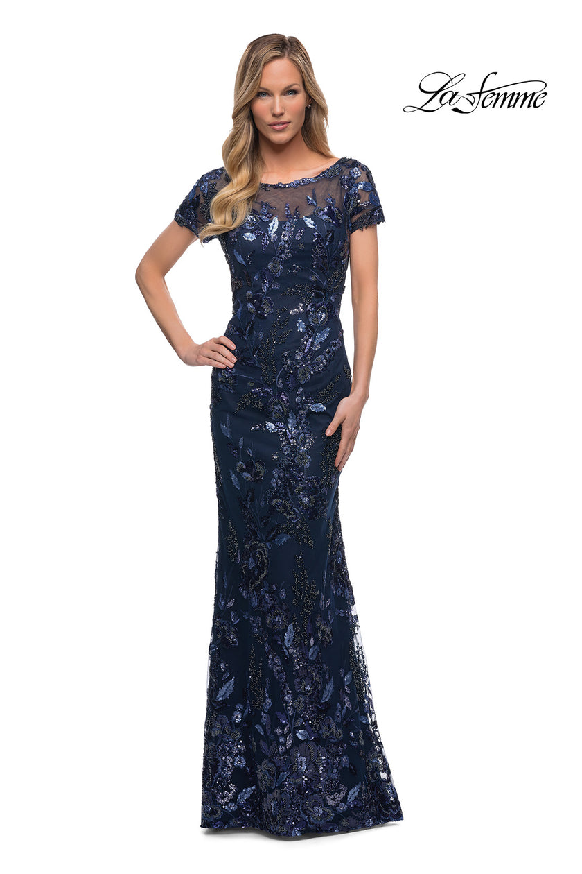 Picture of: Long Beaded Lace Dress with Sheer Neckline, Style: 29961, Detail Picture 4