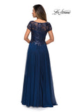 Picture of: Short Sleeve Metallic Lace Evening Dress with Chiffon Skirt, Style: 27924, Detail Picture 6