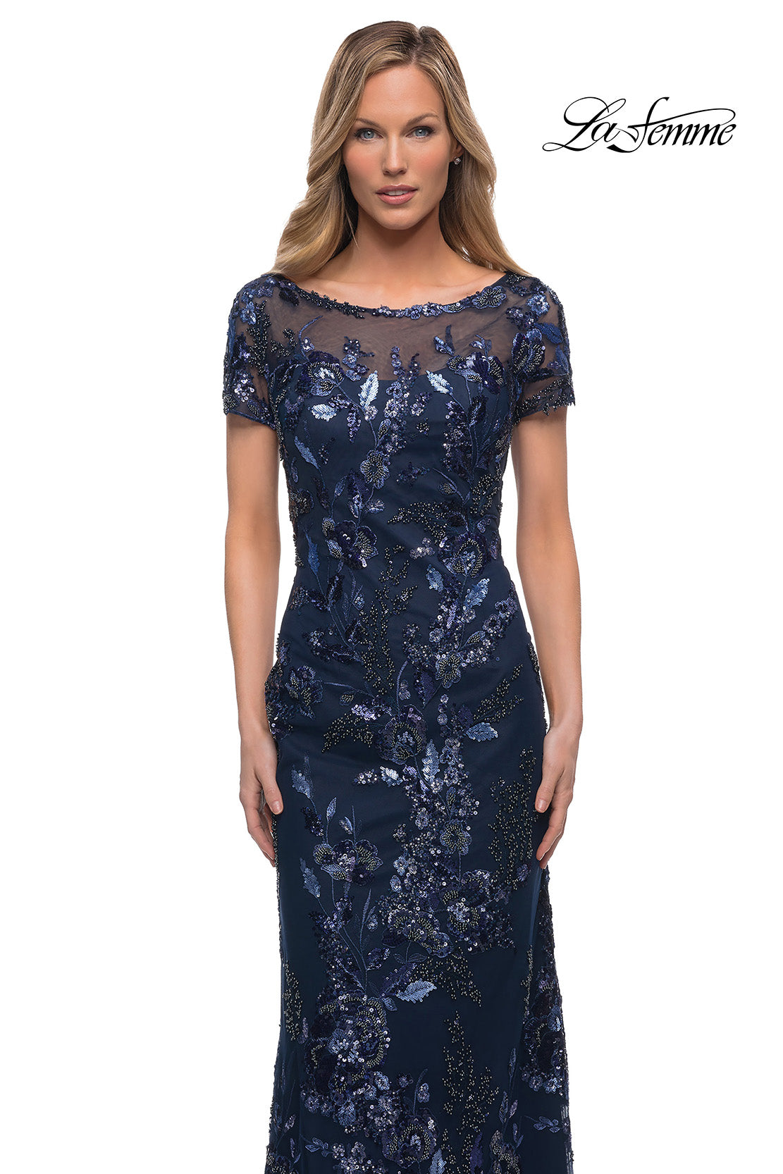 Picture of: Long Beaded Lace Dress with Sheer Neckline, Style: 29961, Detail Picture 6
