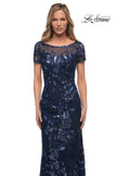 Picture of: Long Beaded Lace Dress with Sheer Neckline, Style: 29961, Detail Picture 6