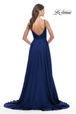 Picture of: Luxury Satin Gown with Criss Cross Bodice in Navy, Style: 31233, Detail Picture 8