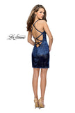Picture of: Form Fitting Velvet Short Dress with Open Back in Navy, Style: 26700, Detail Picture 2