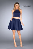 Picture of: Short Two Piece Homecoming Dress with Lace Up Back in Navy, Style: 25114, Detail Picture 4