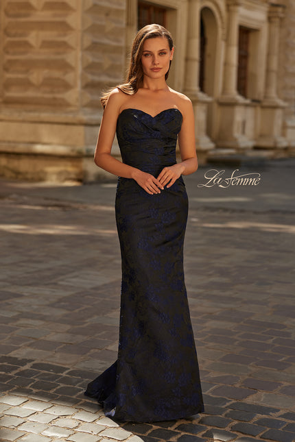 Picture of: Strapless Brocade Mermaid Gown in Navy, Style: 33539, Main Picture