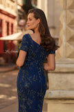 Picture of: Beaded Floral Gown with Sweetheart Neckline in Navy, Style: 33577, Detail Picture 5