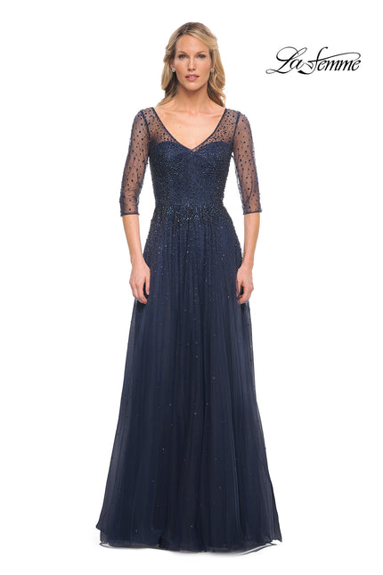 Picture of: Tulle A-line Evening Dress with Beading in Navy, Style: 24894, Main Picture
