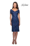 Picture of: Short Sleeve Knee Length Lace Dress with V-Neck in Navy, Style: 25522, Main Picture