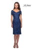 Picture of: Short Sleeve Knee Length Lace Dress with V-Neck in Navy, Style: 25522, Main Picture