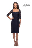 Picture of: Knee Length Lace Dress with Rhinestone Detailing in Navy, Style: 25527, Main Picture