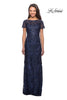 Picture of: Long Lace Dress with Rhinestones and Short Sleeves in Navy, Style: 26405, Main Picture