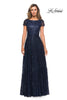 Picture of: Sequin Lace A-line Gown with Sheer Short Sleeves in Navy, Style: 27837, Main Picture