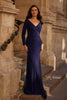 Picture of: Simple Jersey Evening Dress with Long Sleeves and Ruching in Navy, Style: 29184, Main Picture
