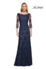 Picture of: Long Lace Gown with Illusion Sleeves in Navy, Style: 29219, Main Picture
