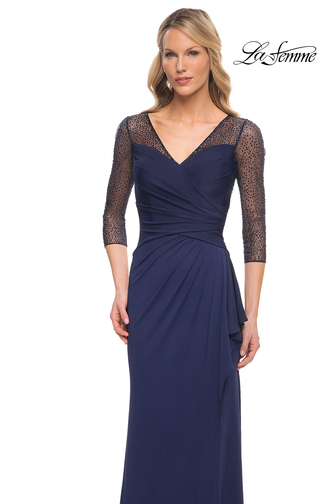 Picture of: Jersey Long Dress with Beading and Ruffle Skirt in Blue, Style: 30028, Main Picture