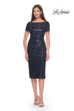 Picture of: Short Evening Dress with Intricate Beaded Sequin Design in Navy, Style: 30043, Main Picture