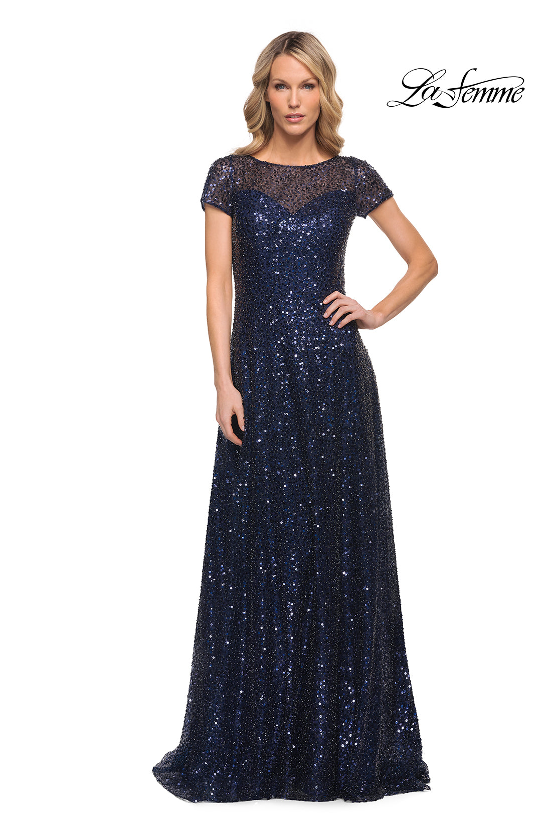 Picture of: Stunning Beaded Gown with Short Sleeves in Blue, Style: 30122, Main Picture
