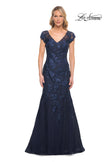Picture of: Lace and Tulle Mermaid Gown with Cap Sleeves in Blue, Style: 30269, Main Picture