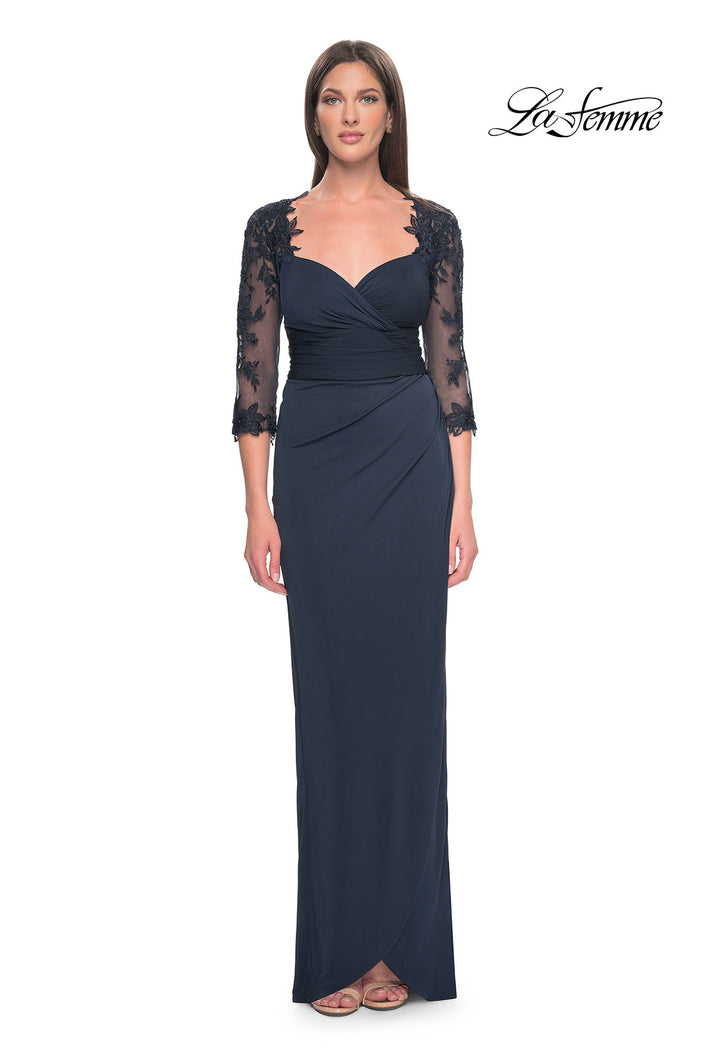 Picture of: Long Jersey Evening Dress with Lace Sleeves in Navy, Style: 31659, Main Picture