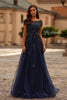 Picture of: Gorgeous Gown with Beaded Lace Applique in Navy, Style: 31692, Main Picture