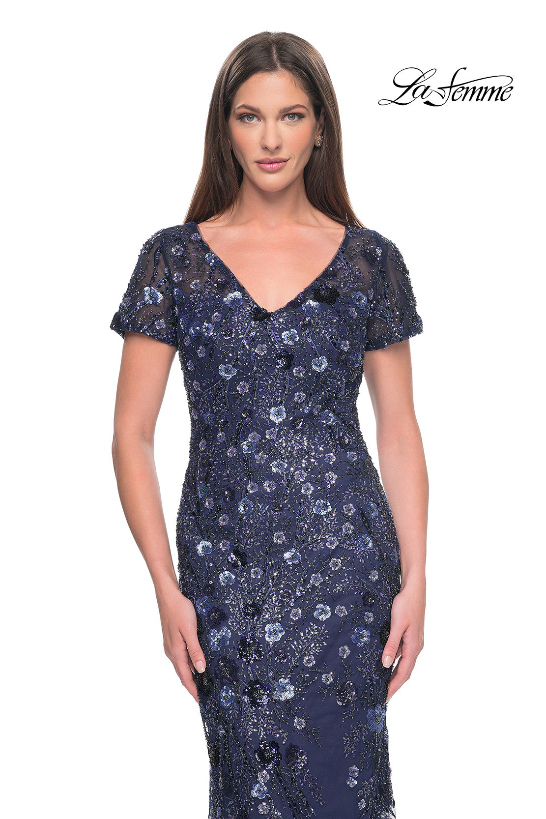 Picture of: Mother of the Bride Dress with Unique Floral Sequin Design in Navy, Style: 31779, Main Picture