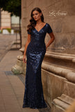 Picture of: Empire Waist Evening Dress with Print Sequin Design in Navy, Style: 31787, Main Picture