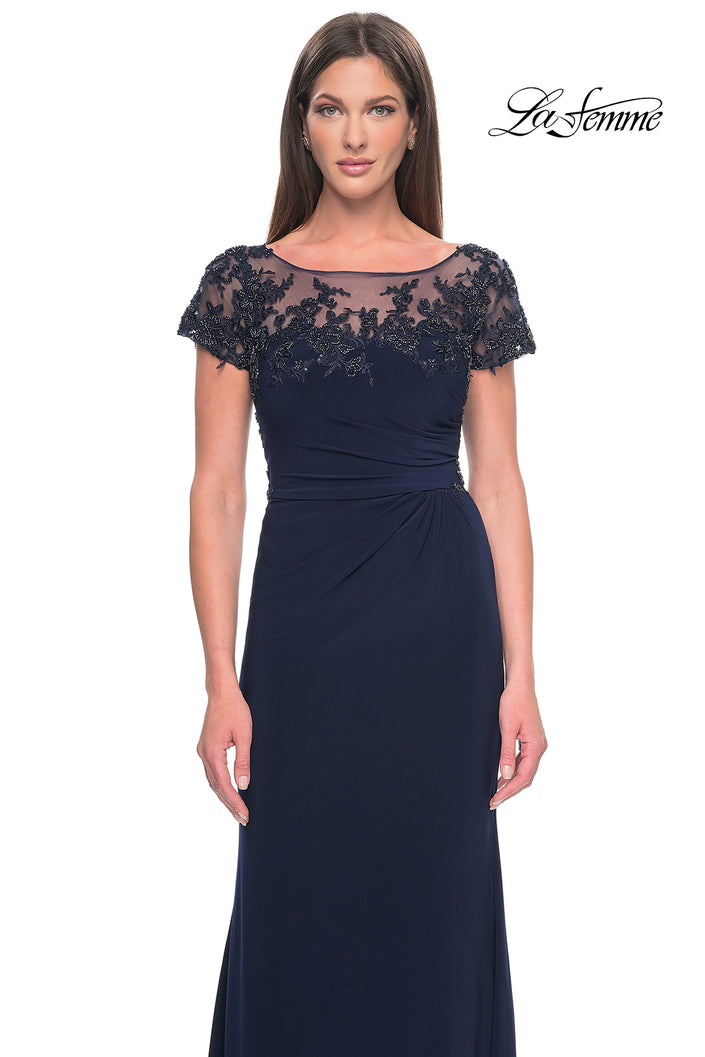 Picture of: Chic Jersey and Lace Evening Dress with Short Sleeves in Navy, Style: 31805, Main Picture