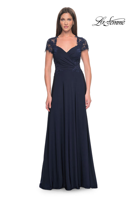 Picture of: Elegant Jersey Evening Dress with Lace Details in Navy, Style: 31906, Main Picture