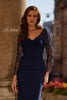 Picture of: Elegant Evening Jersey Dress with Illusion Lace Sleeves in Navy, Style: 32609, Main Picture