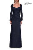 Picture of: Long Sleeve Rhinestone Jersey Gown with Sweetheart Neckline in Navy, Style: 33642, Main Picture