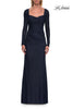 Picture of: Long Sleeve Rhinestone Jersey Gown with Sweetheart Neckline in Navy, Style: 33642, Main Picture