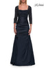 Picture of: Beaded Bodice Satin Gown with Three-Quarter Sleeves in Navy, Style: 33659, Main Picture