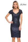 Picture of: Knee Length Sequin Dress with Short Sleeves in Navy, Detail Picture 8