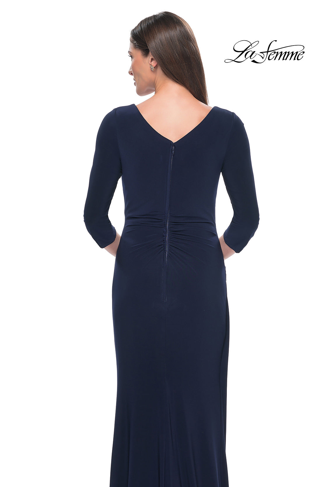Picture of: Long Evening Dress with Wrap Style Neckline in Navy, Style: 31020, Detail Picture 8