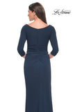 Picture of: Chic Long Evening Gown with High Neck and Ruffle Detail in Navy, Style: 31705, Detail Picture 8